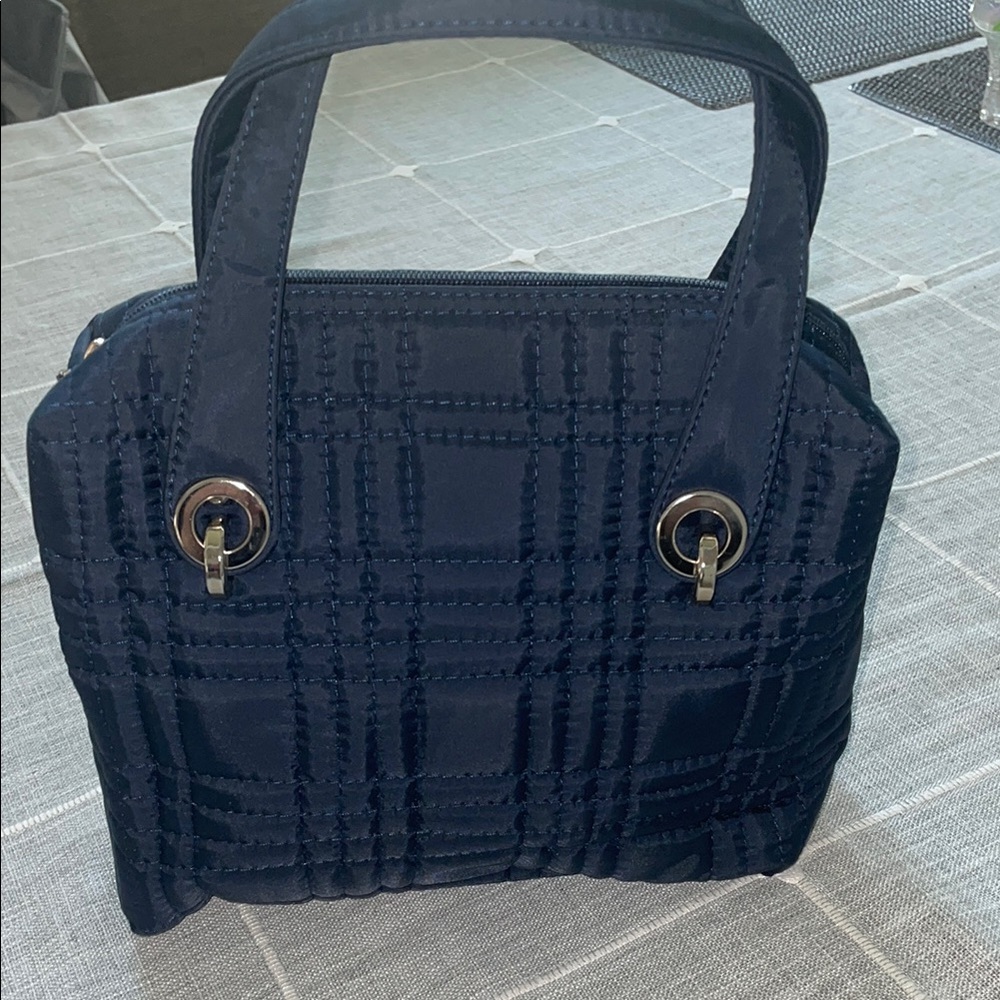 Chic Navy Microfiber Satchel Bag